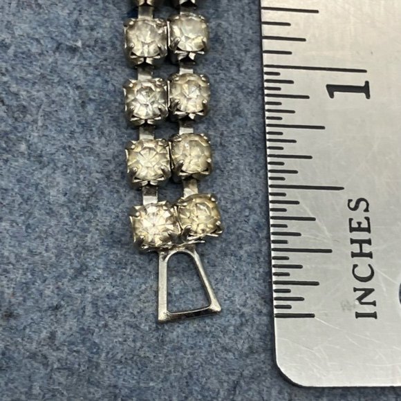 Vintage Rhinestone Diamond Bracelet 7 In Silver Double Row Snap Bling Glam Retro - Picture 8 of 9